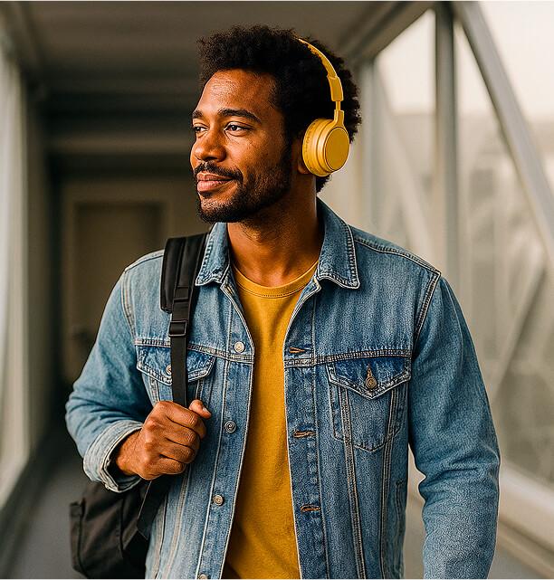 Homem com fones de ouvido