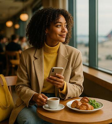 Mulher sorrindo com jaqueta amarela